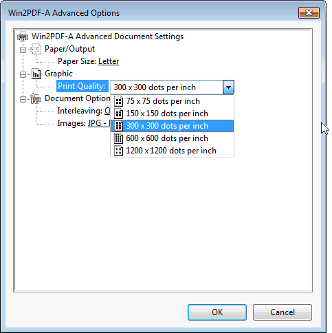 Setting the Win2PDF resolution