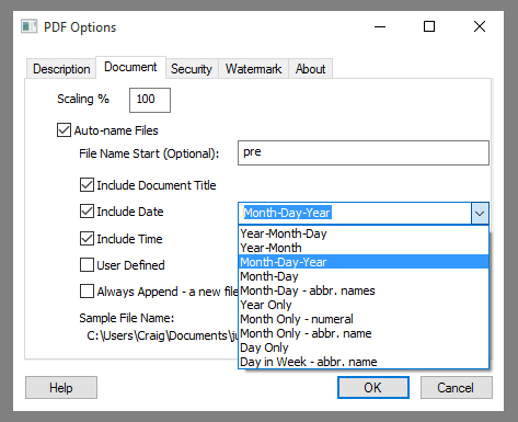 Auto-name Settings - Include Date