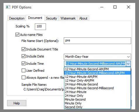 Auto-name Settings - Include Time