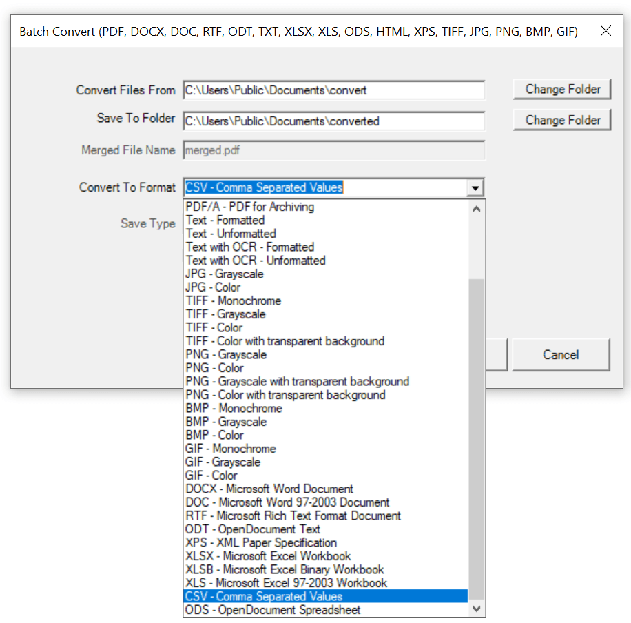 Win2PDF Desktop - Batch Convert ODS to CSV