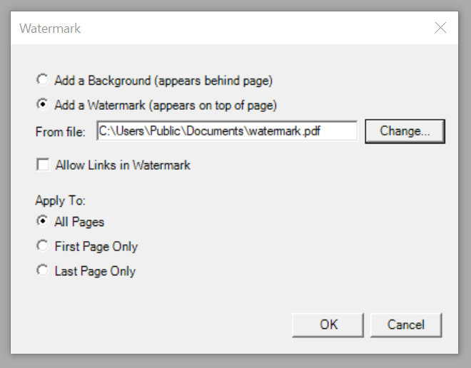 Win2PDF Desktop Watermark Settings